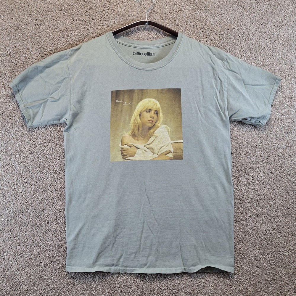 Billie Eilish T-Shirt Mens Large Green Happier Than Ever Graphic Tee Music Merch